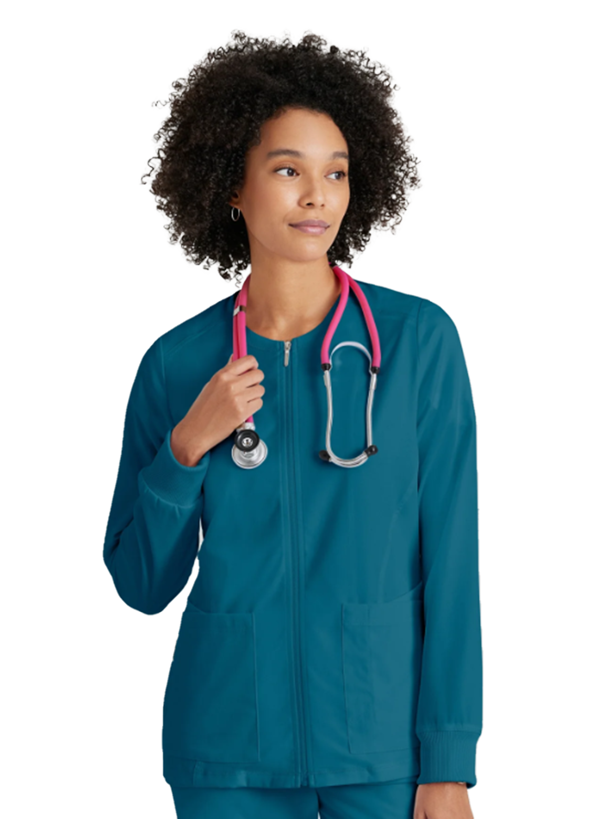 GRSW873 Gianna Warmup Scrub Jacket Caribbean w/ University Orthopedics Logo